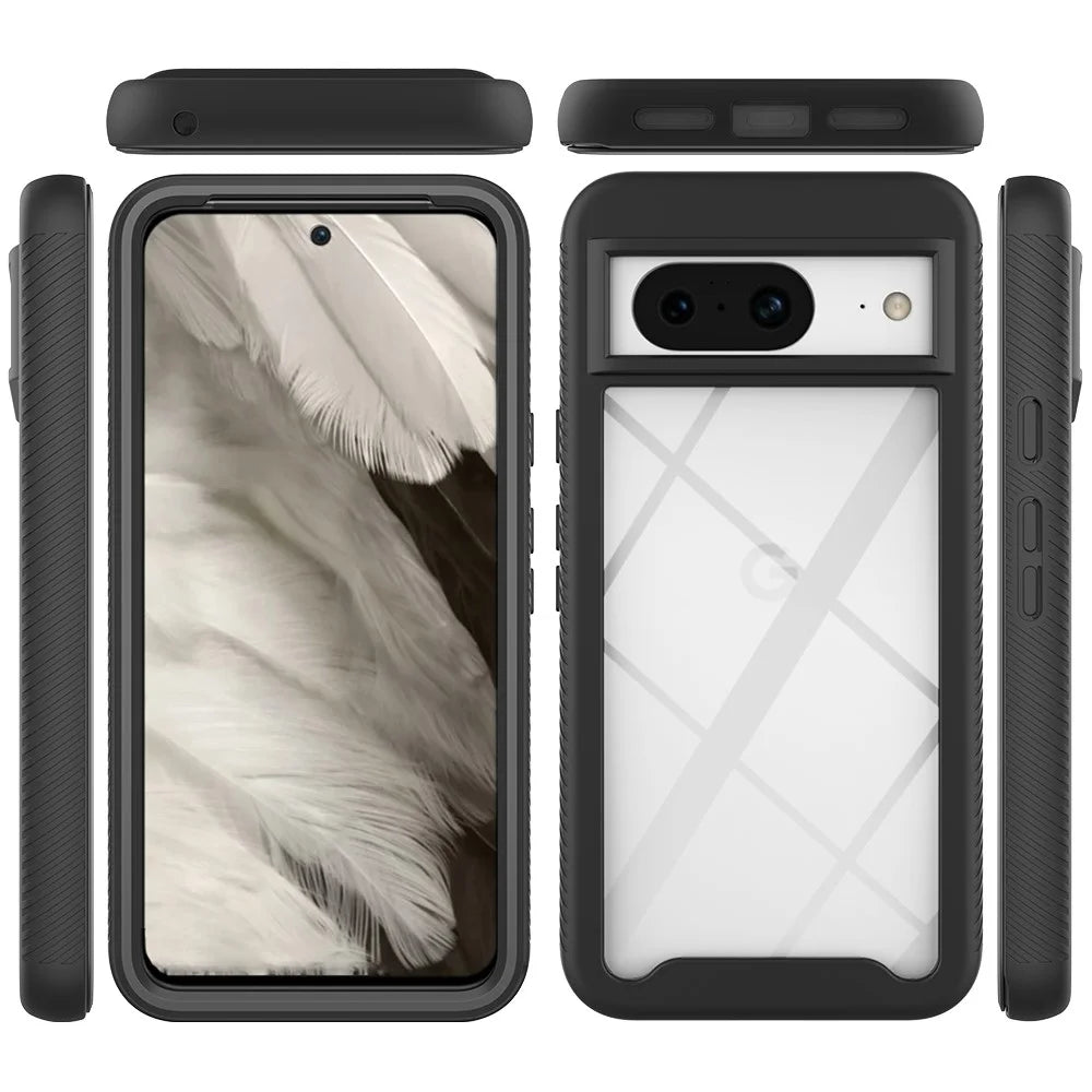 For Google Pixel 8 Case Shockproof TPU+PC Phone Back Cover with PET Screen Film - Black - 4