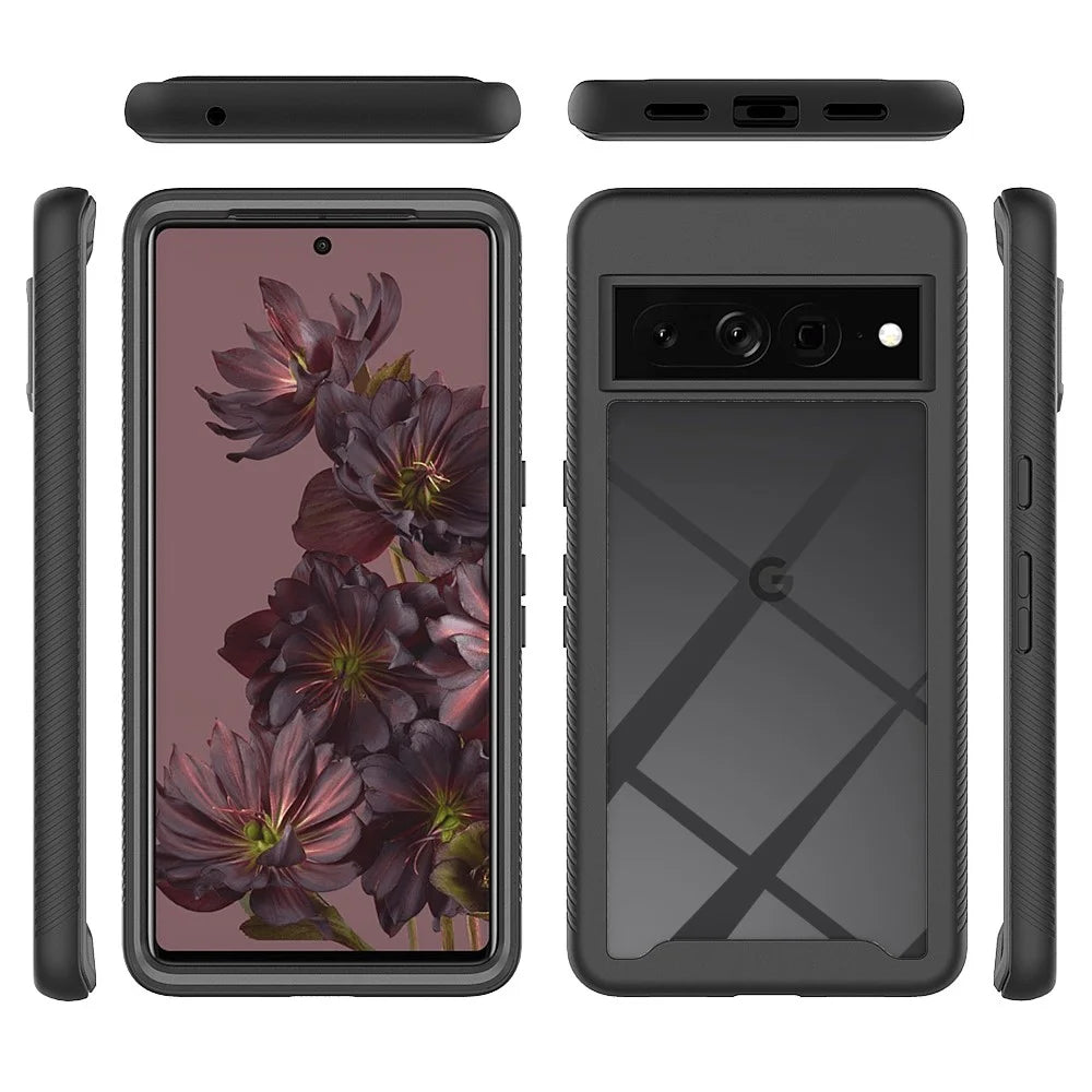 For Google Pixel 8 Pro Case PC+TPU Drop-proof Phone Cover with PET Screen Film - Black - 5