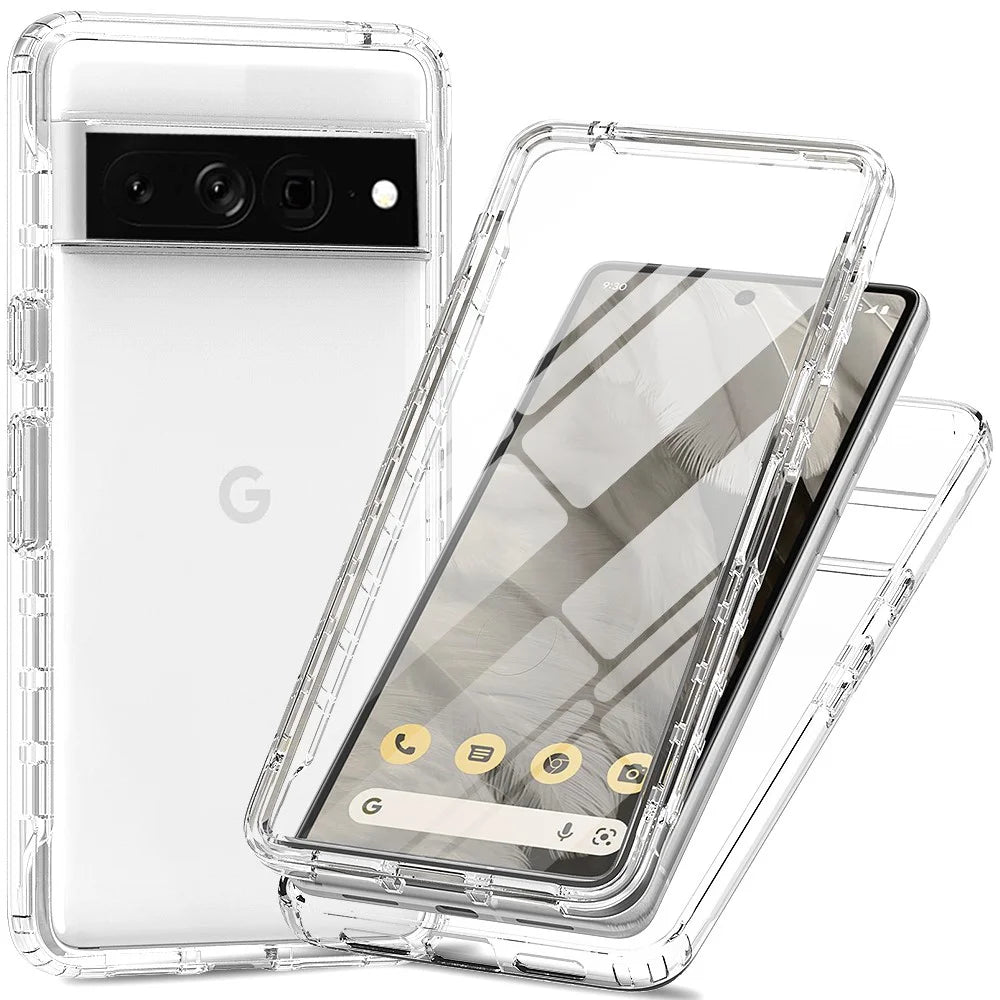 For Google Pixel 8 Pro Case PC+TPU Anti-drop Gradient Phone Cover with PET Screen Film - Transparent - 1