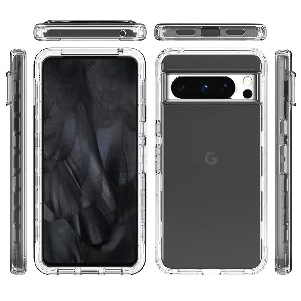 For Google Pixel 8 Pro Case PC+TPU Anti-drop Gradient Phone Cover with PET Screen Film - Transparent - 5