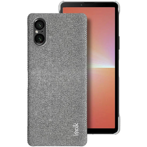 IMAK Ruiyi Series for Sony Xperia 5 V Case Cloth Texture Shell Shockproof PU Leather + PC Cell Phone Cover - Light Grey - 1