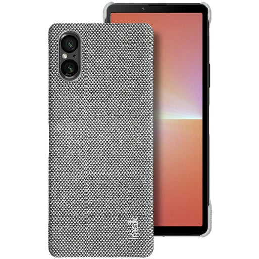 IMAK Ruiyi Series for Sony Xperia 5 V Case Cloth Texture Shell Shockproof PU Leather + PC Cell Phone Cover - Light Grey - 1