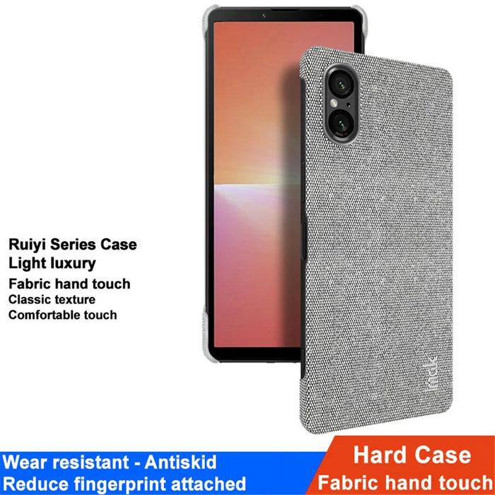 IMAK Ruiyi Series for Sony Xperia 5 V Case Cloth Texture Shell Shockproof PU Leather + PC Cell Phone Cover - Light Grey - 2