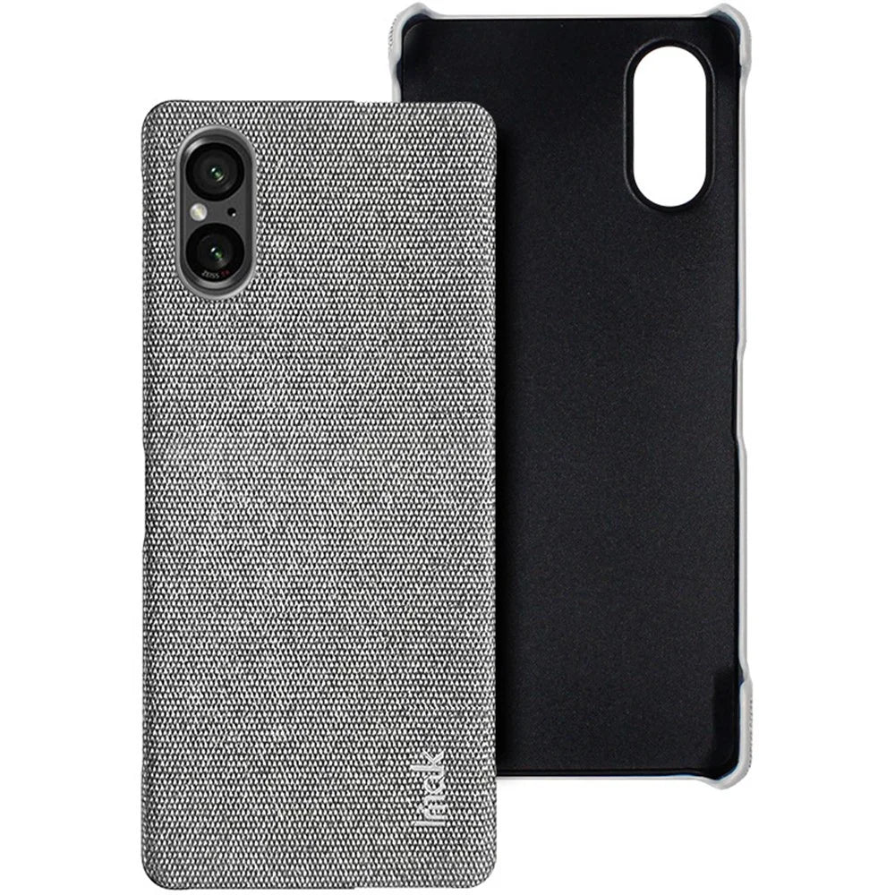 IMAK Ruiyi Series for Sony Xperia 5 V Case Cloth Texture Shell Shockproof PU Leather + PC Cell Phone Cover - Light Grey - 3