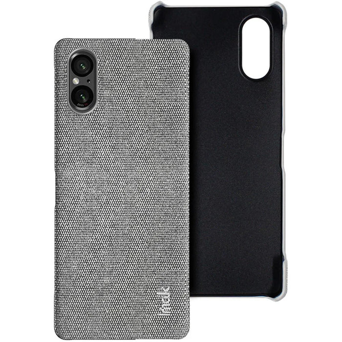 IMAK Ruiyi Series for Sony Xperia 5 V Case Cloth Texture Shell Shockproof PU Leather + PC Cell Phone Cover - Light Grey - 3