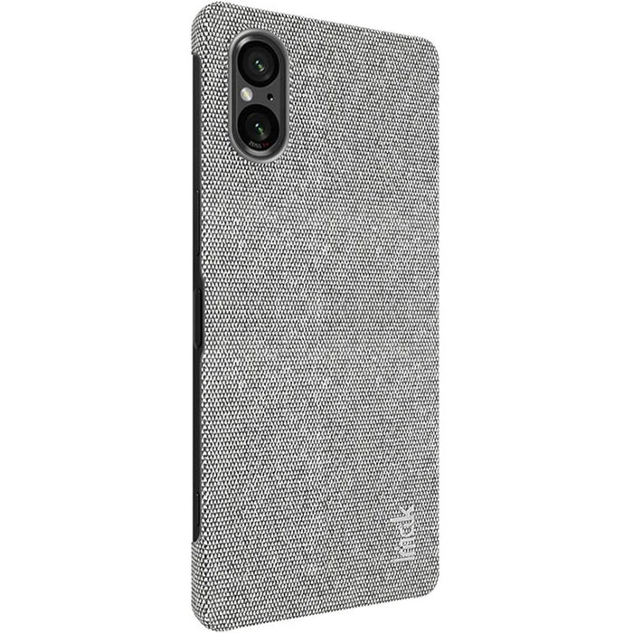 IMAK Ruiyi Series for Sony Xperia 5 V Case Cloth Texture Shell Shockproof PU Leather + PC Cell Phone Cover - Light Grey - 7