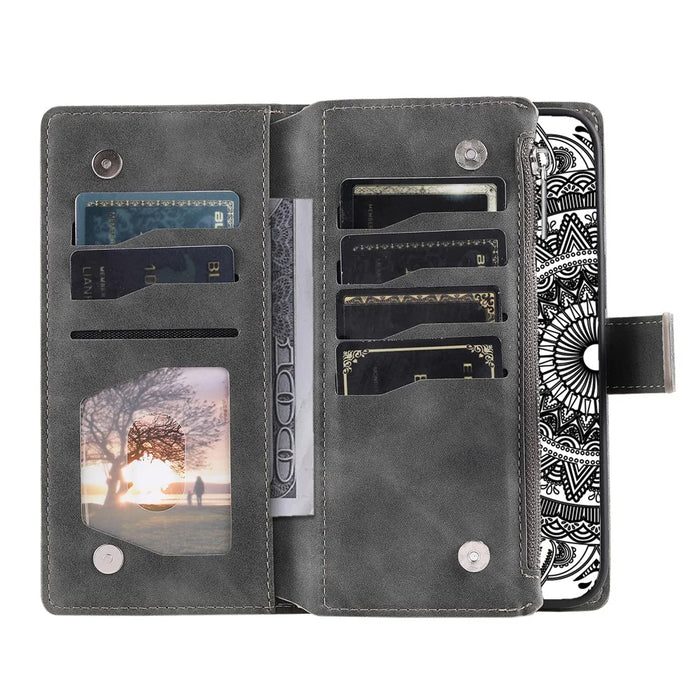 For Google Pixel 8a Case Wallet Imprinted PU Leather Phone Cover with Strap - Grey - 2