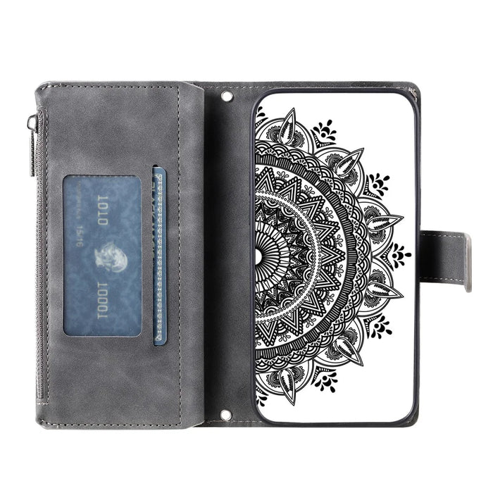 For Google Pixel 8a Case Wallet Imprinted PU Leather Phone Cover with Strap - Grey - 3