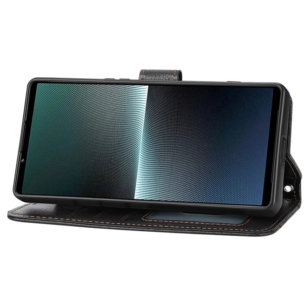 For Sony Xperia 5 V Leather Case Zipper Pocket Phone Wallet Cover with Long and Short Strap - Black - 3