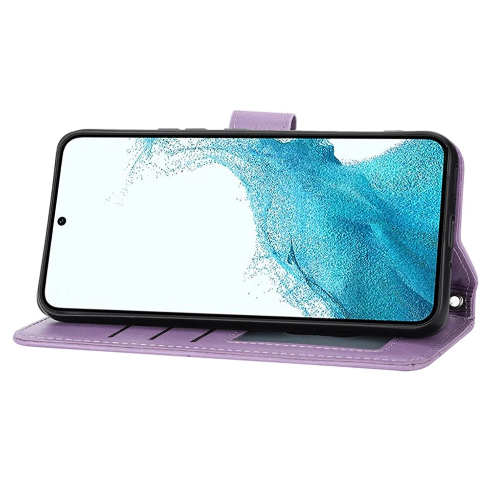 For Samsung Galaxy A25 5G (Global) (161.0 x 76.5 x 8.3mm) Case Zipper Pocket Anti-fall Leather Stand Phone Shell with 2 Straps - Purple - 3