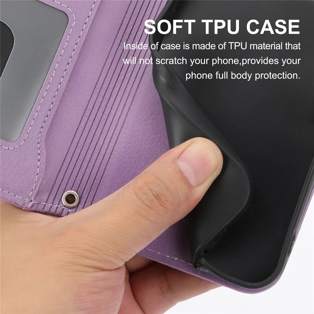 For Samsung Galaxy A25 5G (Global) (161.0 x 76.5 x 8.3mm) Case Zipper Pocket Anti-fall Leather Stand Phone Shell with 2 Straps - Purple - 6