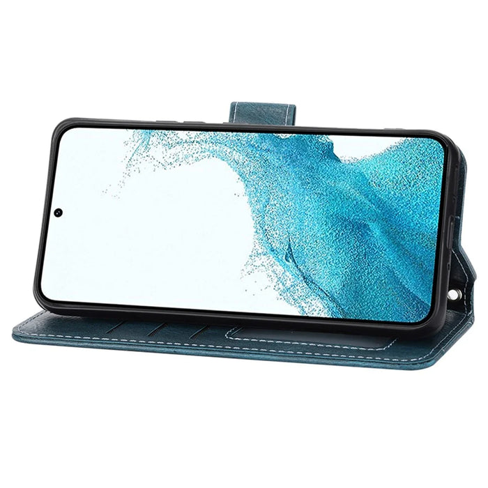 For Samsung Galaxy S23 FE Case Zipper Wallet PU Leather Stand Cell Phone Cover with 2 Straps - Blue - 3