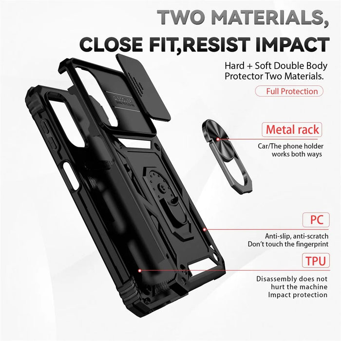 For Samsung Galaxy S23 FE Case Slide Camera Protection Kickstand Phone Cover - Black - 4