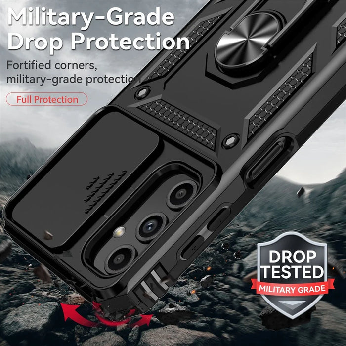 For Samsung Galaxy S23 FE Case Slide Camera Protection Kickstand Phone Cover - Black - 6