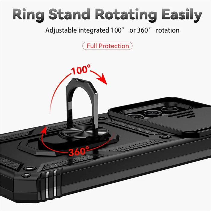 For Samsung Galaxy S23 FE Case Slide Camera Protection Kickstand Phone Cover - Black - 7