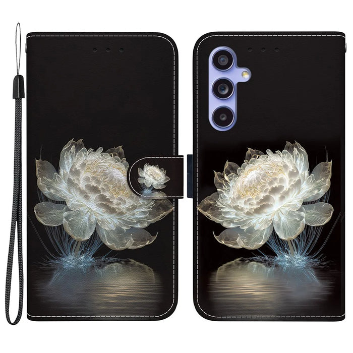For Samsung Galaxy S23 FE Case PU Leather Pattern Printing Folio Phone Cover - Crystal Peony - 1