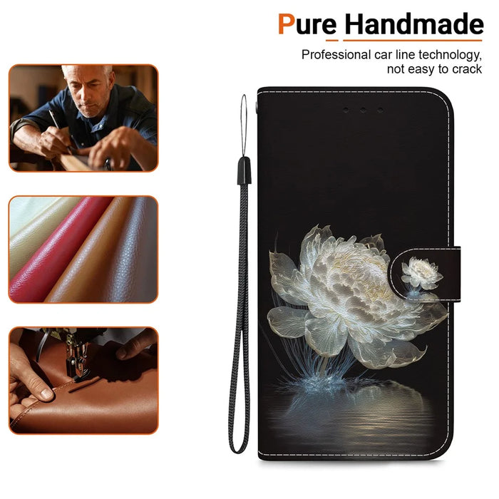 For Samsung Galaxy S23 FE Case PU Leather Pattern Printing Folio Phone Cover - Crystal Peony - 6