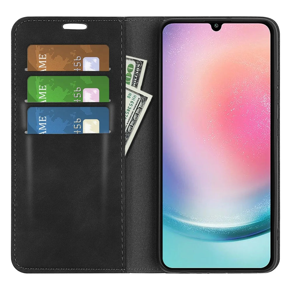For Samsung Galaxy A25 5G (Global) (161.0 x 76.5 x 8.3mm) Case Anti-Scratch Wallet Stand Skin-touch Feeling Leather Phone Cover - Black - 2