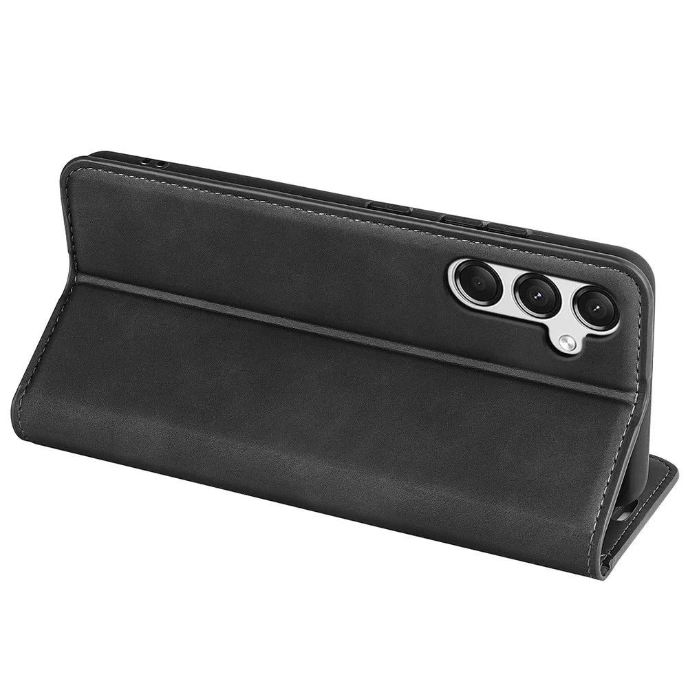 For Samsung Galaxy A25 5G (Global) (161.0 x 76.5 x 8.3mm) Case Anti-Scratch Wallet Stand Skin-touch Feeling Leather Phone Cover - Black - 4