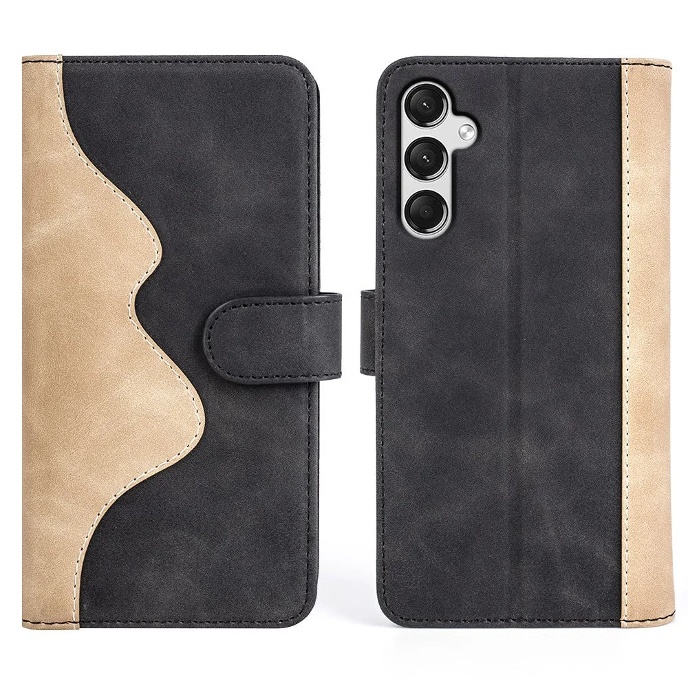 For Samsung Galaxy A25 5G (Global) (161.0 x 76.5 x 8.3mm) Case PU Leather Wallet Stand Dual-color Cell Phone Cover - Black - 1