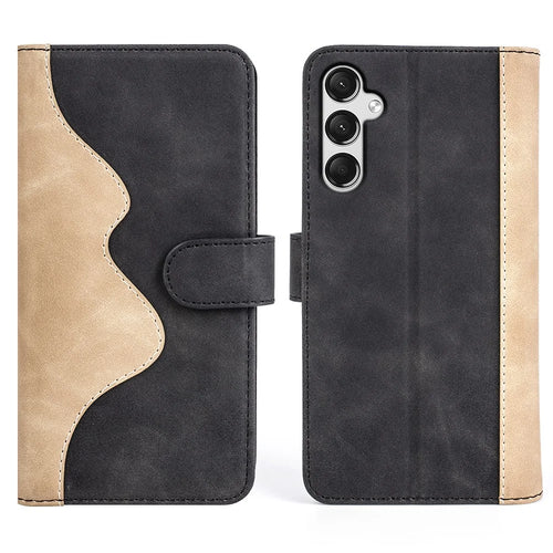 For Samsung Galaxy A25 5G (Global) (161.0 x 76.5 x 8.3mm) Case PU Leather Wallet Stand Dual-color Cell Phone Cover - Black - 1