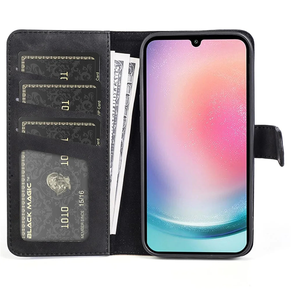 For Samsung Galaxy A25 5G (Global) (161.0 x 76.5 x 8.3mm) Case PU Leather Wallet Stand Dual-color Cell Phone Cover - Black - 2