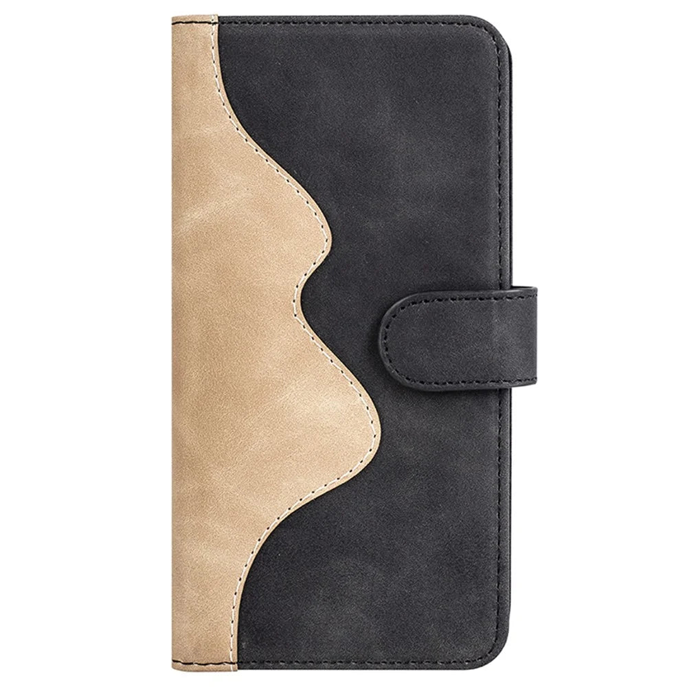 For Samsung Galaxy A25 5G (Global) (161.0 x 76.5 x 8.3mm) Case PU Leather Wallet Stand Dual-color Cell Phone Cover - Black - 6