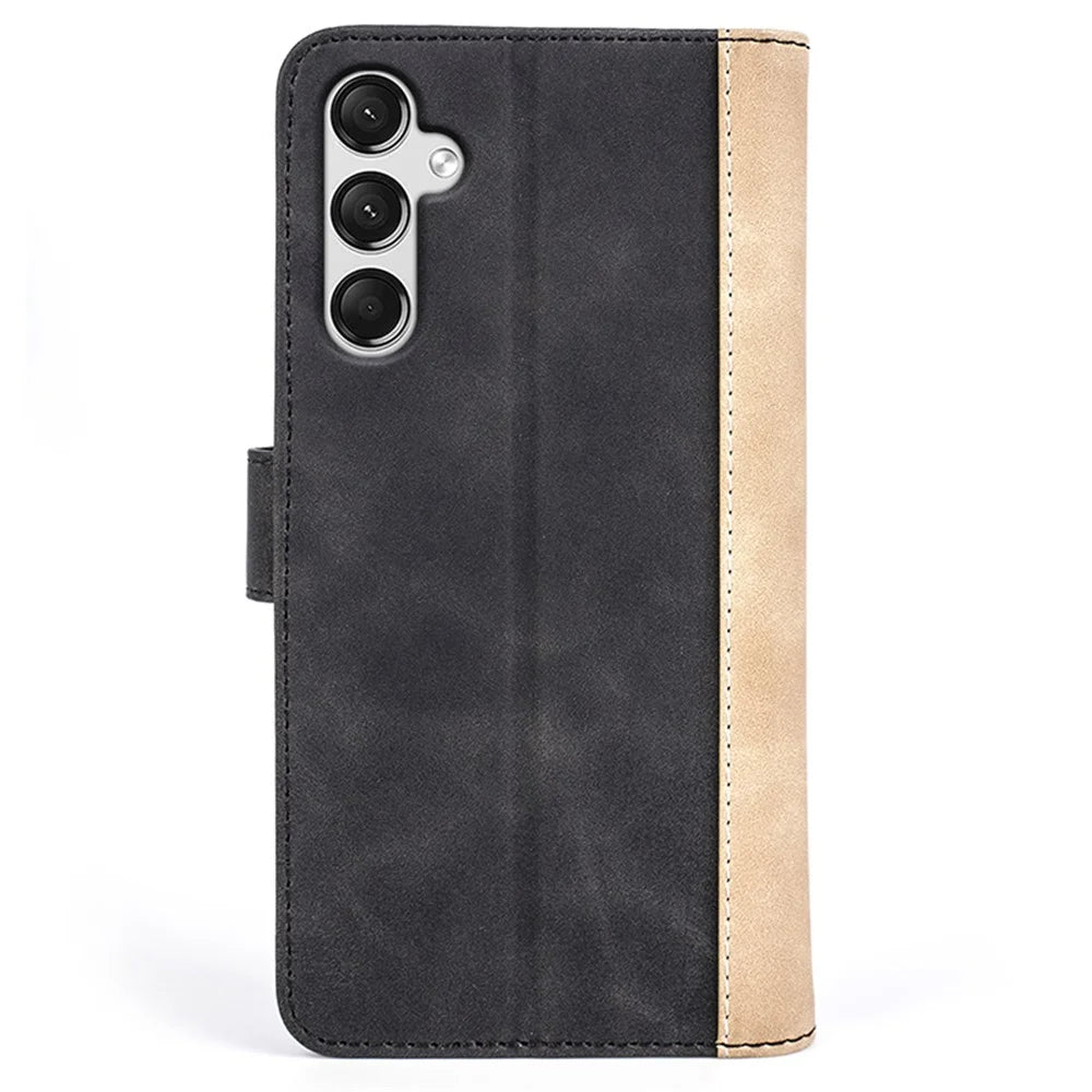 For Samsung Galaxy A25 5G (Global) (161.0 x 76.5 x 8.3mm) Case PU Leather Wallet Stand Dual-color Cell Phone Cover - Black - 7
