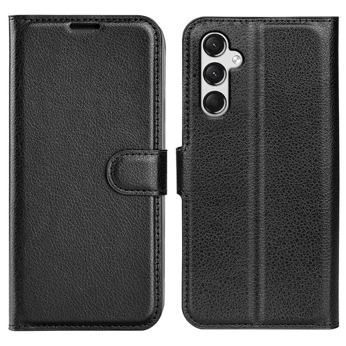 For Samsung Galaxy A25 5G (Global) (161.0 x 76.5 x 8.3mm) Case Slim-Fit Wallet Phone Shell Litchi Texture Leather Stand Cover - Black - 1