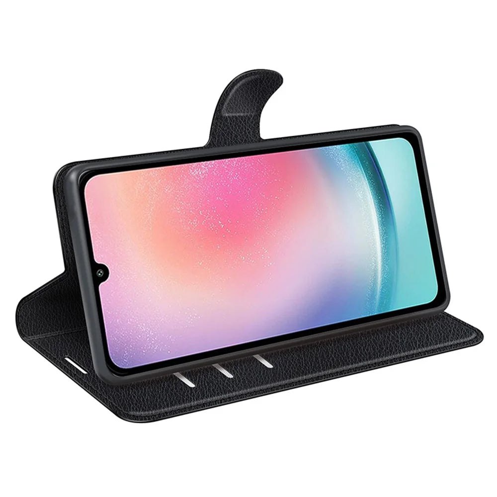 For Samsung Galaxy A25 5G (Global) (161.0 x 76.5 x 8.3mm) Case Slim-Fit Wallet Phone Shell Litchi Texture Leather Stand Cover - Black - 3