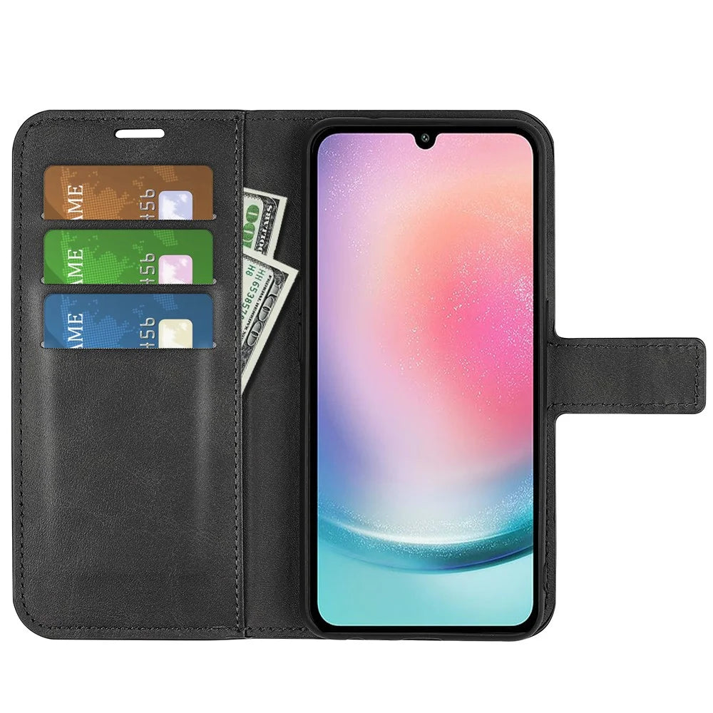 For Samsung Galaxy A25 5G (Global) (161.0 x 76.5 x 8.3mm) Case PU Leather Stand Phone Shell Wallet - Black - 2
