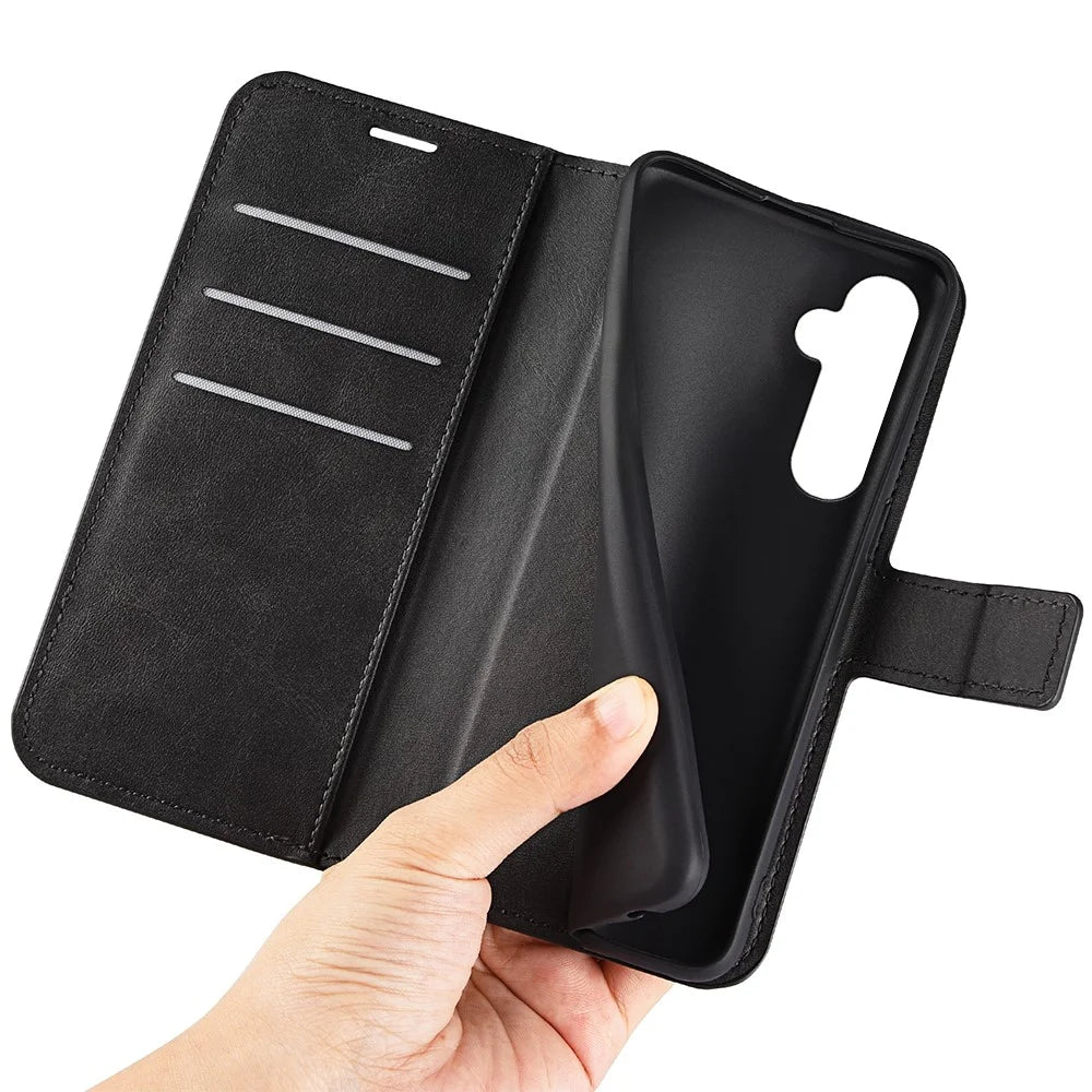 For Samsung Galaxy A25 5G (Global) (161.0 x 76.5 x 8.3mm) Case PU Leather Stand Phone Shell Wallet - Black - 5