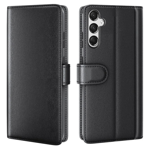 For Samsung Galaxy A25 5G (Global) (161.0 x 76.5 x 8.3mm) Case Genuine Split Leather Phone Cover with Wallet Stand - Black - 1