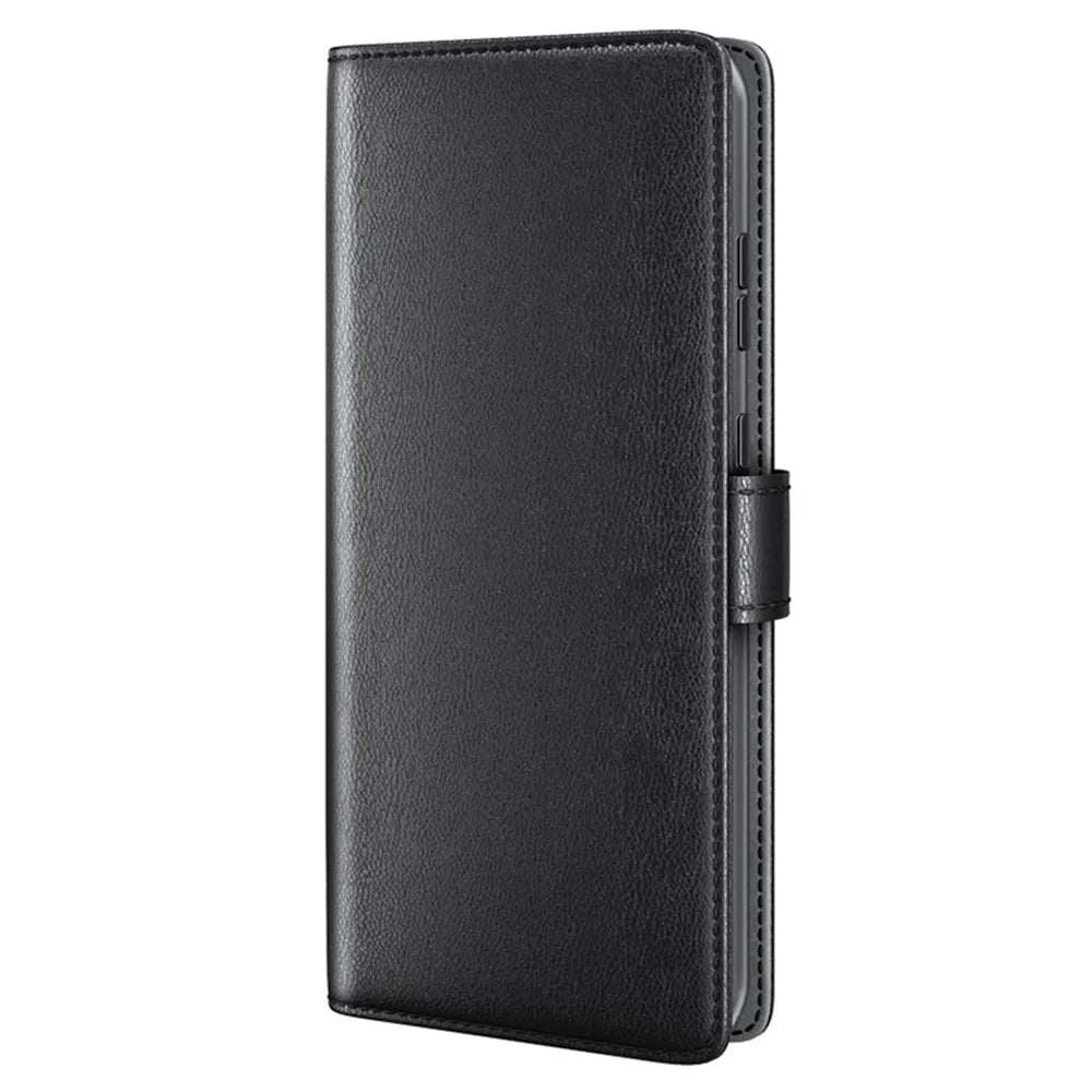 For Samsung Galaxy A25 5G (Global) (161.0 x 76.5 x 8.3mm) Case Genuine Split Leather Phone Cover with Wallet Stand - Black - 6