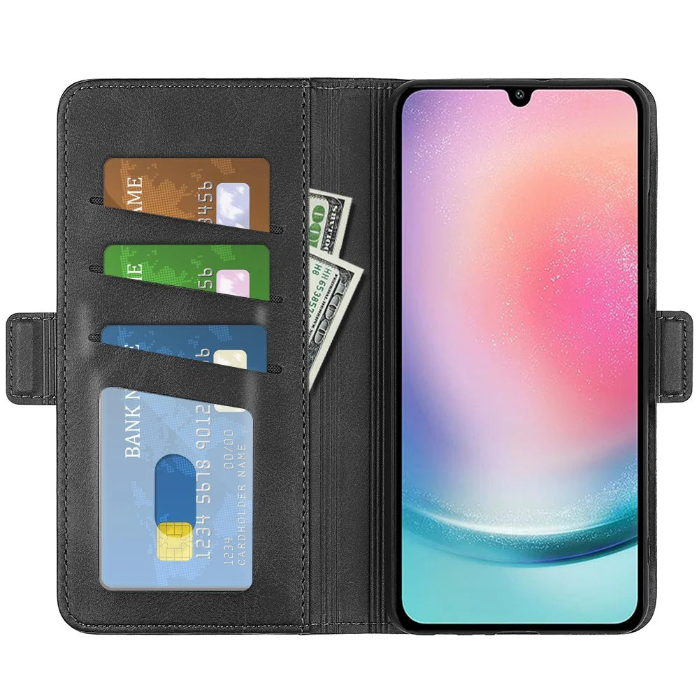 For Samsung Galaxy A25 5G (Global) (161.0 x 76.5 x 8.3mm) Case Wallet Calf Texture Phone Cover PU Leather Stand Flip Shell - Black - 2