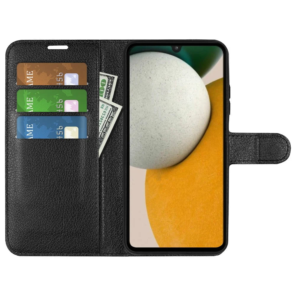For Samsung Galaxy A15 5G Case Slim-Fit Litchi Texture Stand Wallet Phone Cover PU Leather Shell - Black - 2