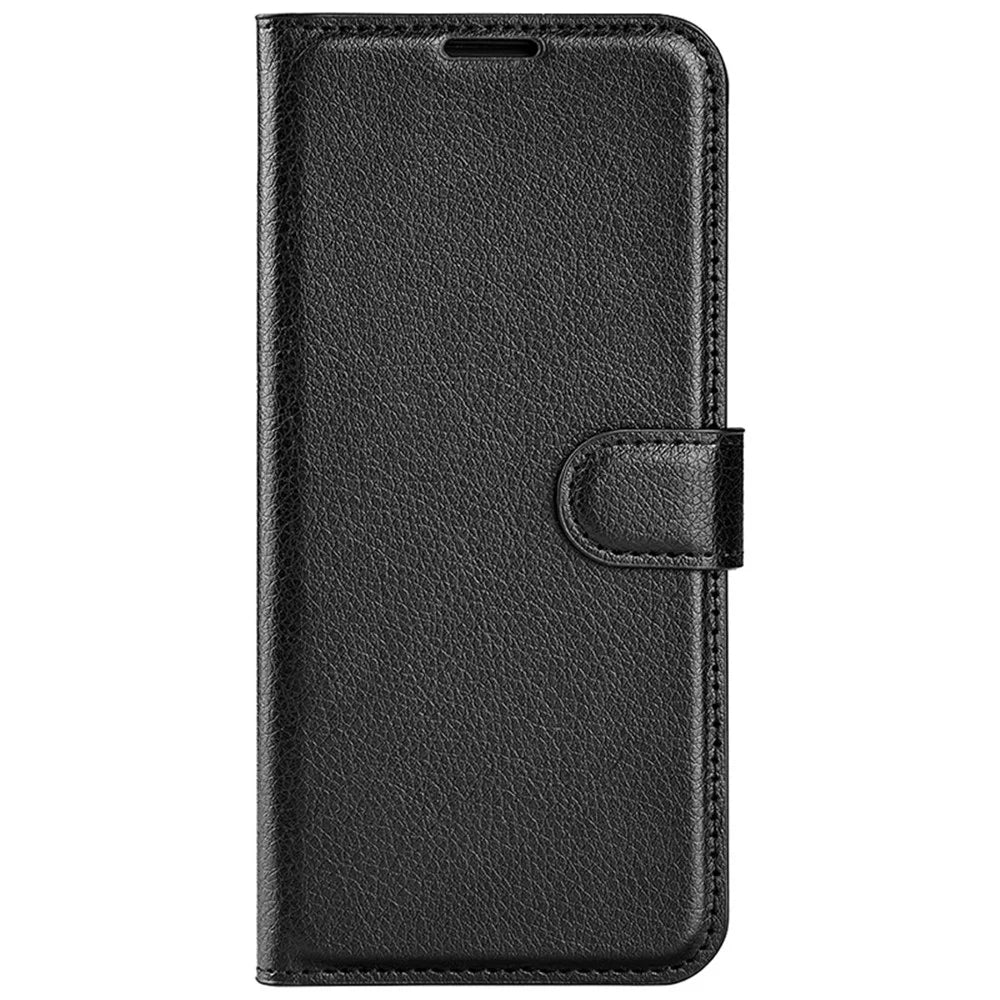 For Samsung Galaxy A15 5G Case Slim-Fit Litchi Texture Stand Wallet Phone Cover PU Leather Shell - Black - 6