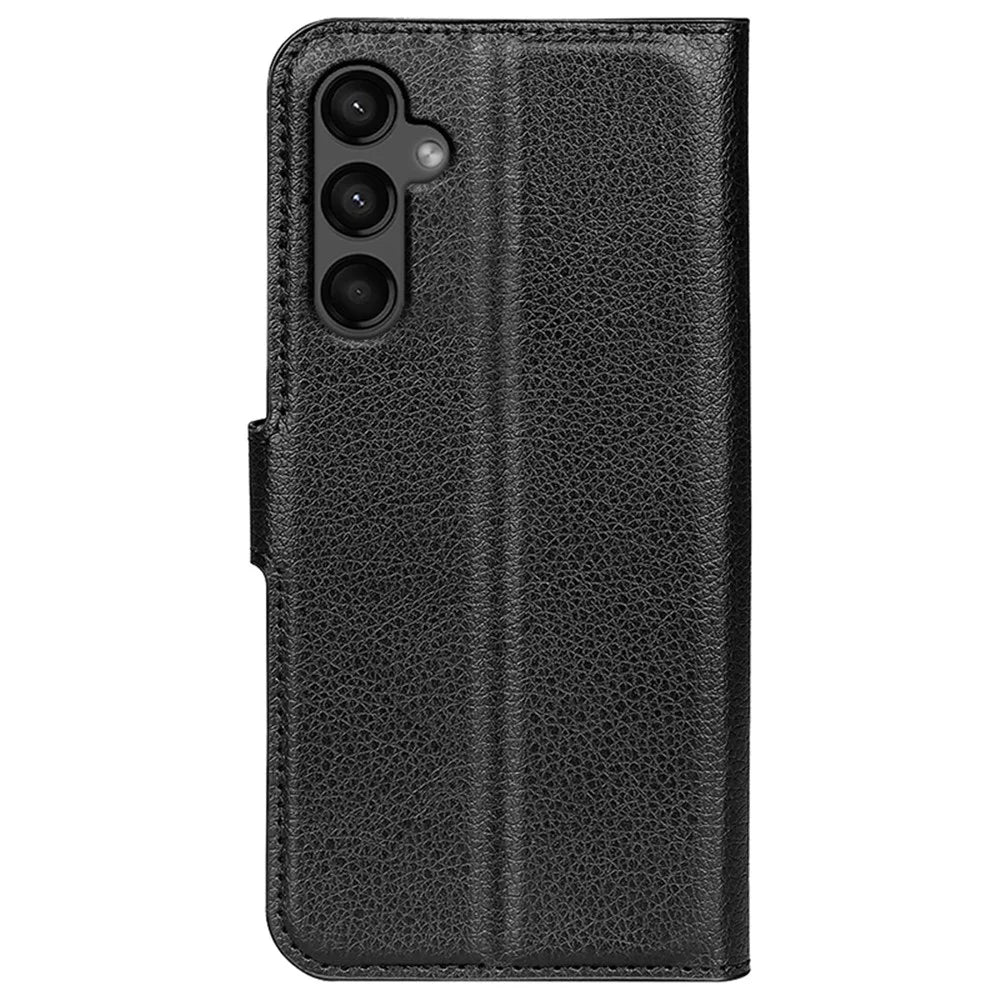 For Samsung Galaxy A15 5G Case Slim-Fit Litchi Texture Stand Wallet Phone Cover PU Leather Shell - Black - 7