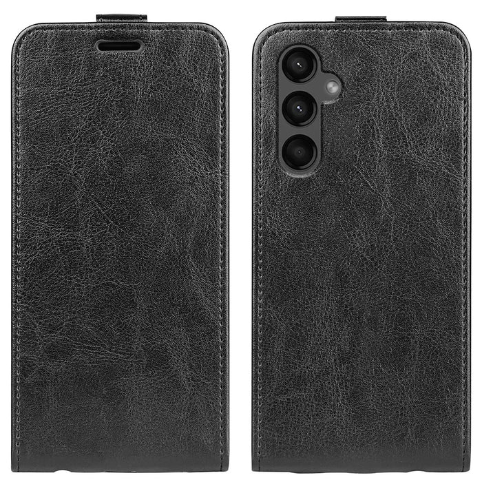 For Samsung Galaxy A15 5G Card Holder Phone Case Crazy Horse Texture Cover Leather Shell - Black - 1