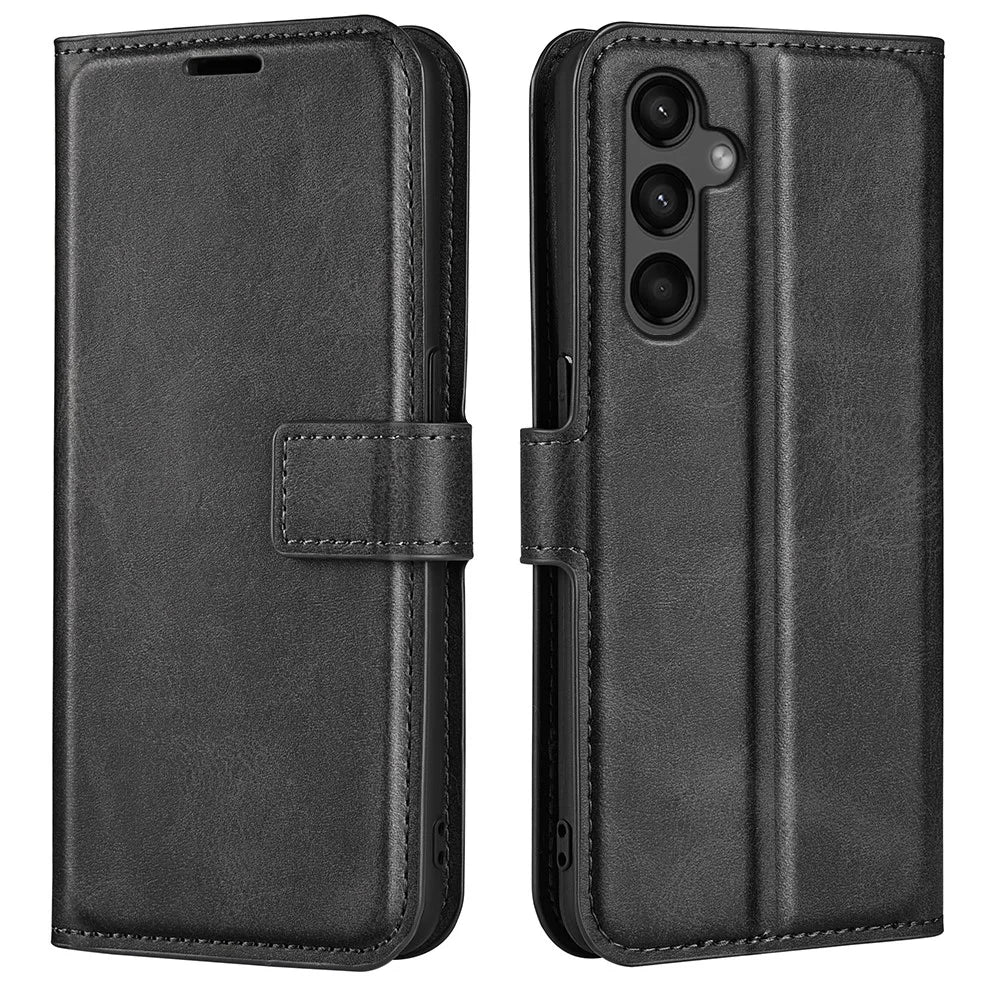 For Samsung Galaxy A15 5G Case Wallet Stand PU Leather Calf Texture Phone Cover - Black - 1