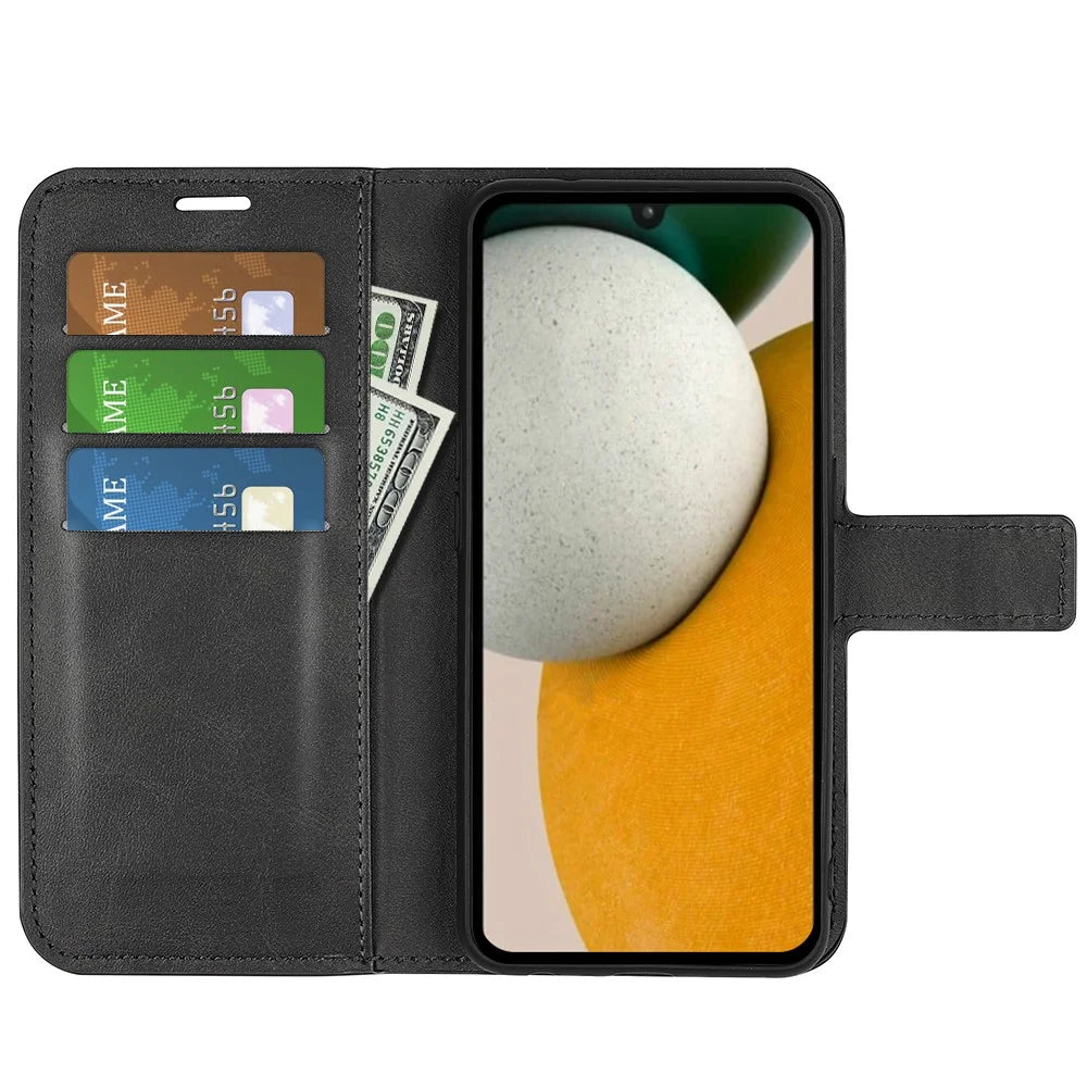 For Samsung Galaxy A15 5G Case Wallet Stand PU Leather Calf Texture Phone Cover - Black - 2