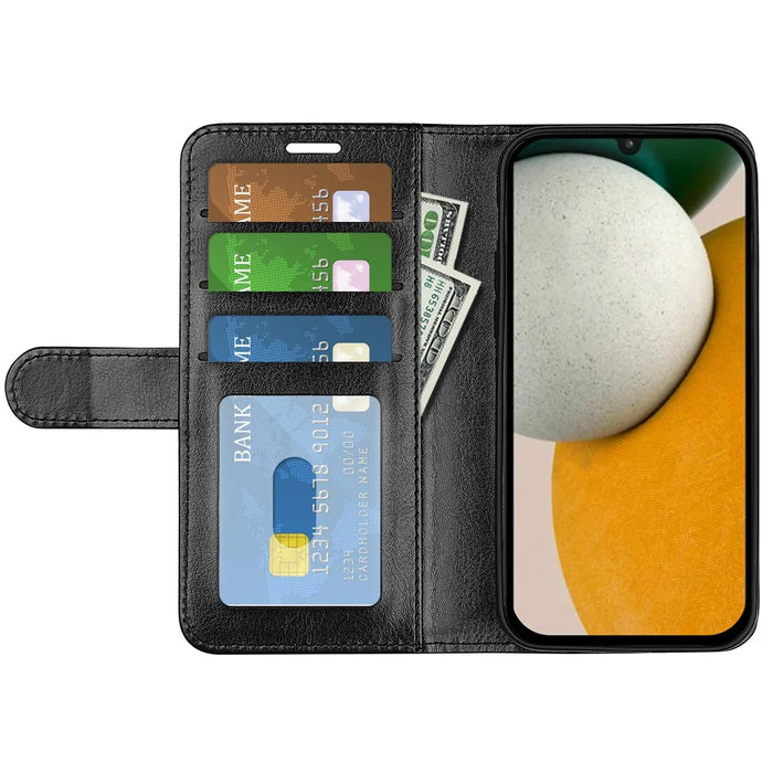 For Samsung Galaxy A15 5G Case PU Leather Cover Magnetic Cell Phone Stand Wallet - Black - 2