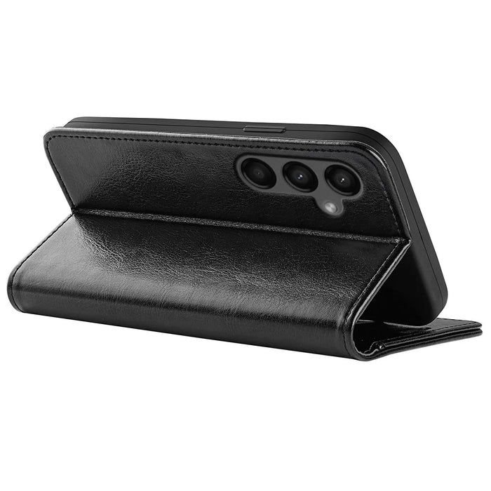 For Samsung Galaxy A15 5G Case PU Leather Cover Magnetic Cell Phone Stand Wallet - Black - 4
