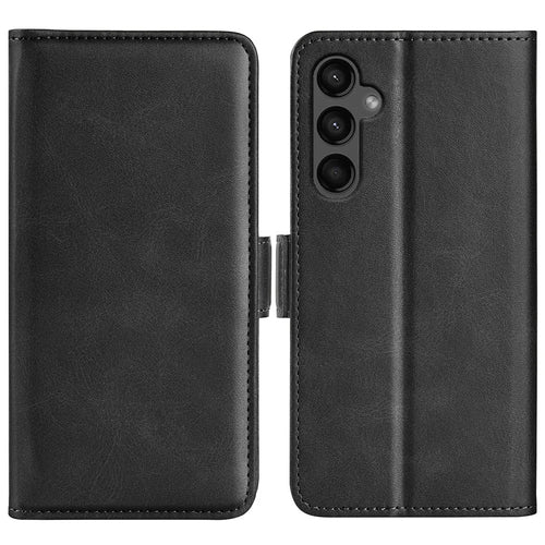 Calf Texture Phone Cover for Samsung Galaxy A15 5G Case PU Leather Wallet Stand Flip Shell - Black - 1
