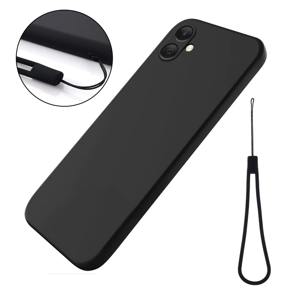 For Samsung Galaxy A05 4G Case Anti-Scratch Phone Cover Liquid Silicone Phone Shell with Strap - Black - 1