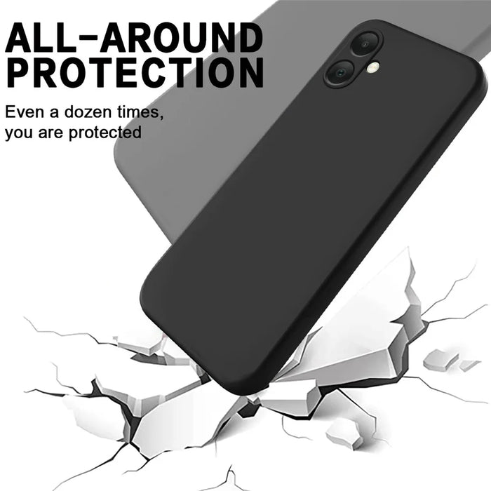 For Samsung Galaxy A05 4G Case Anti-Scratch Phone Cover Liquid Silicone Phone Shell with Strap - Black - 6