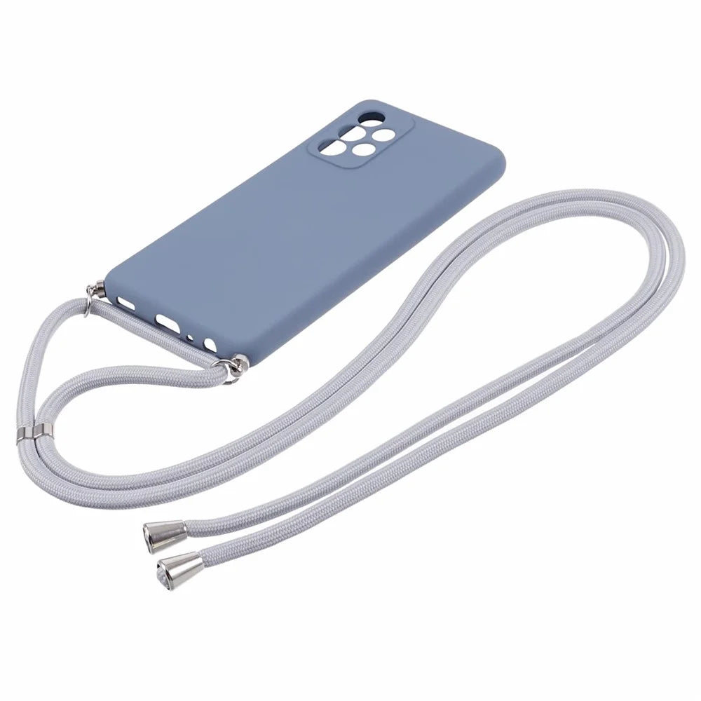 For Samsung Galaxy A23 4G / A23 5G (Global Version) Case Rubberized Phone Cover with Long Lanyard - Lavender Grey - 2