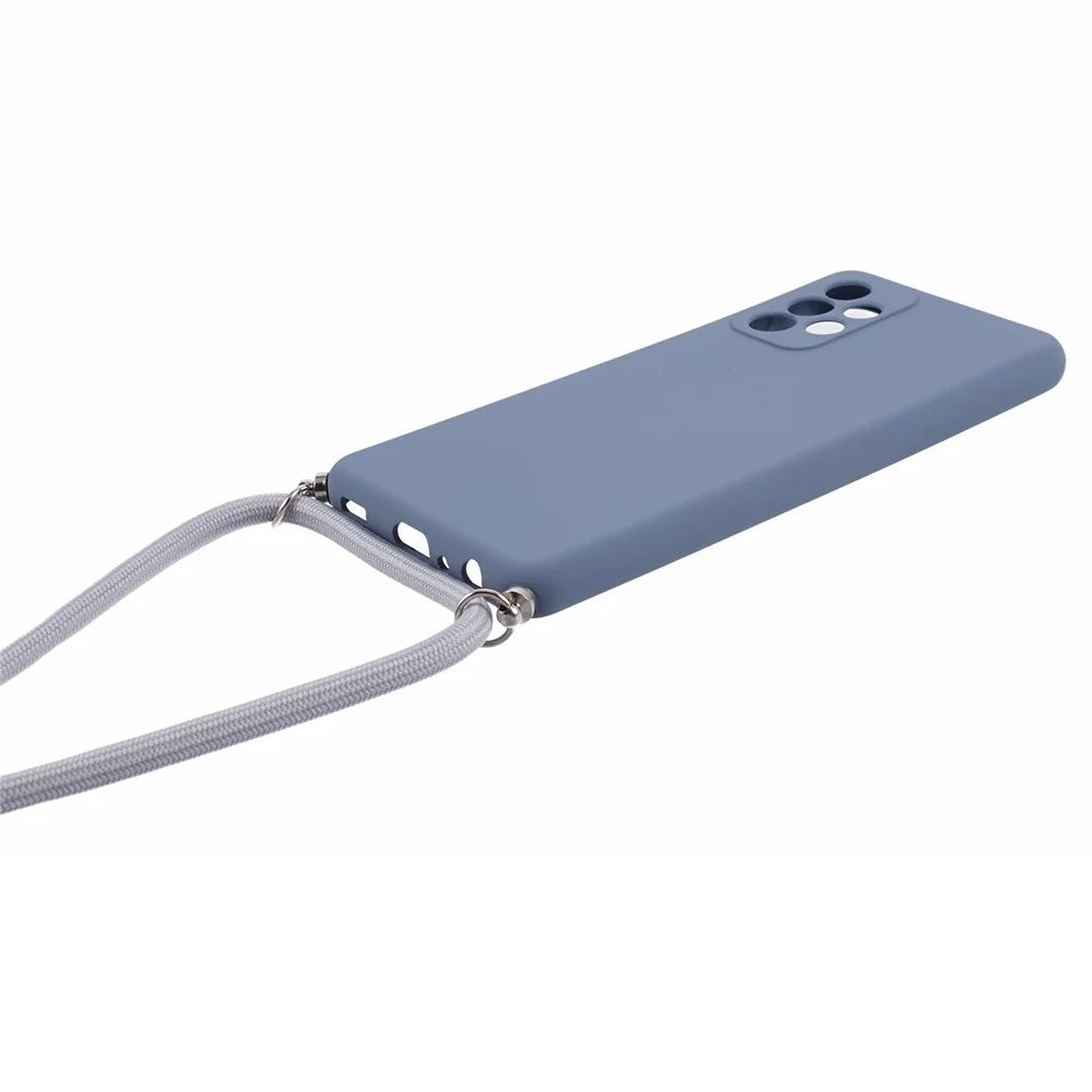 For Samsung Galaxy A23 4G / A23 5G (Global Version) Case Rubberized Phone Cover with Long Lanyard - Lavender Grey - 3