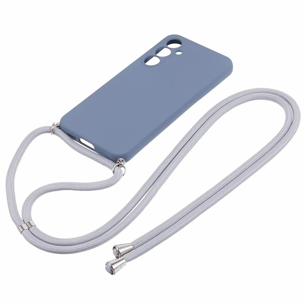 For Samsung Galaxy S23 FE Case Fiber Lining TPU Back Cover with Long Lanyard - Lavender Grey - 2
