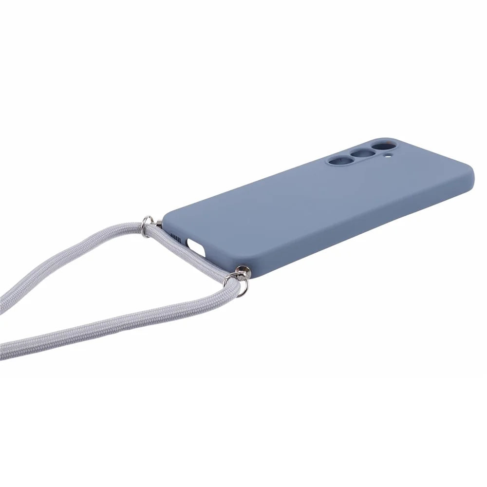 For Samsung Galaxy S23 FE Case Fiber Lining TPU Back Cover with Long Lanyard - Lavender Grey - 3